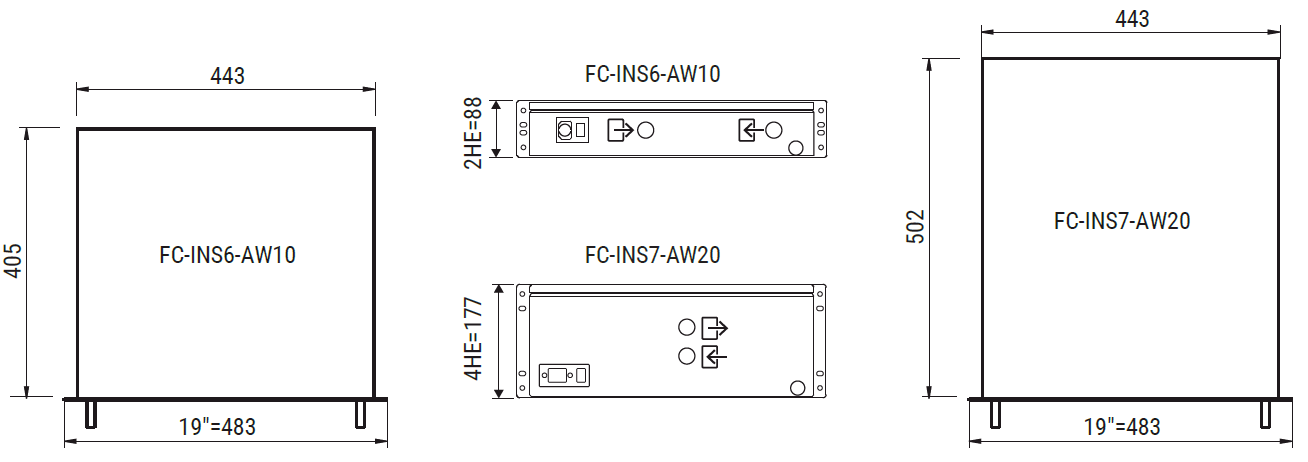 Technische Zeichnung für das Kaltwasser Modul Kaltwassermodul Maße des Gerätes